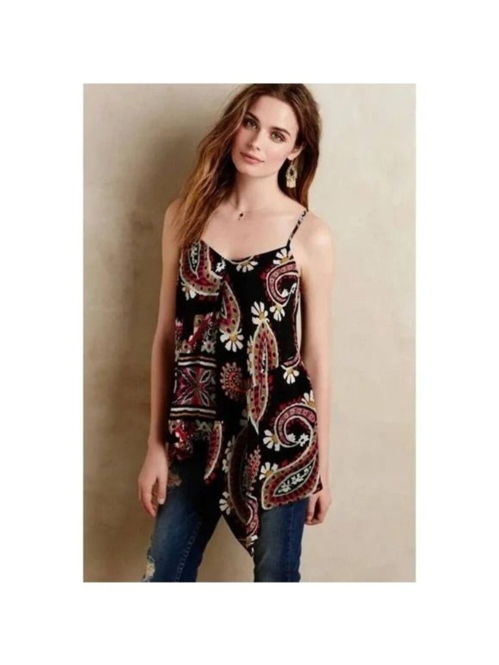 Anthropologie HD in Paris Moonset Tank Silk Colorful Flowy Size 6